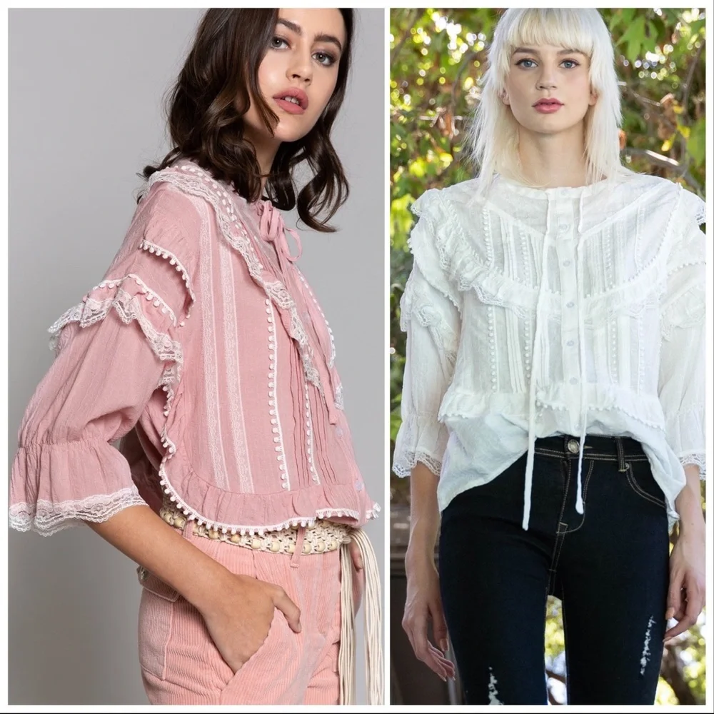POL Malta Ruffles Pink Boxy Woven Lace Top - Picture 7 of 11
